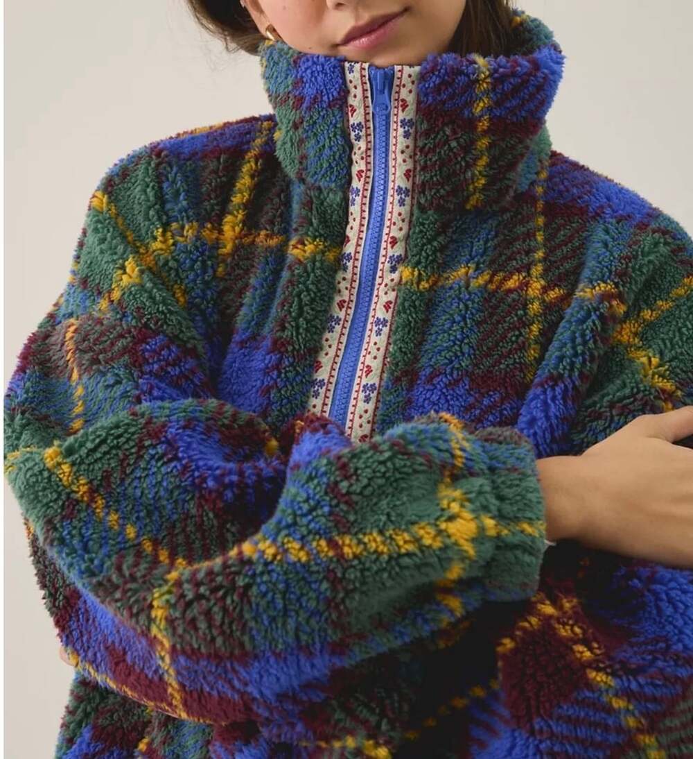 Urban Outfitters Plaid Teddy Fleece Zip Jacket size XSmall